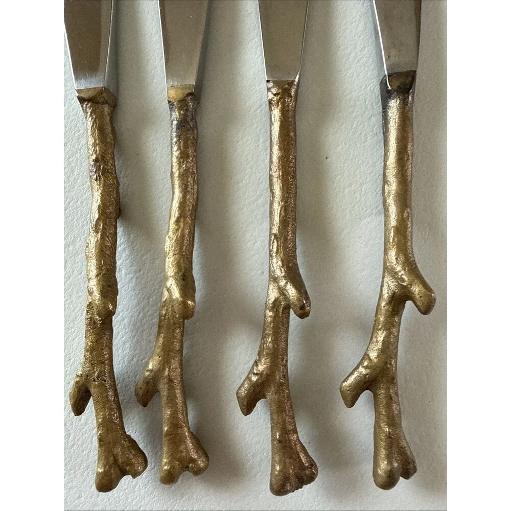 VTG Brass Tone Branch Twig Silverware Spreader Set 4 Flatware‎ (read)